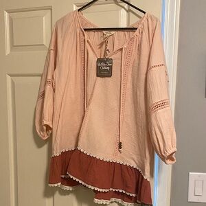 Matilda Jane Blush and Rust Lace-Accent Blouse